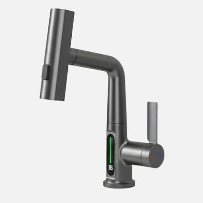 Robinet mitigeur évier affichage température numérique flexible cascade - Argenté