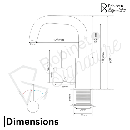 Mitigeur Robinet lavabo acier brossé rectangulaire col de cygne