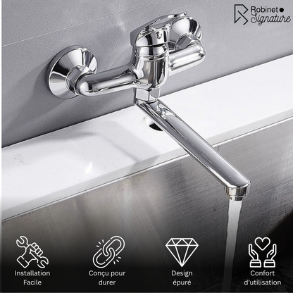 Mitigeur Robinet cuisine mural argenté à bec