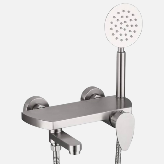 Robinet mitigeur baignoire minimaliste douchette - Argenté - Laiton