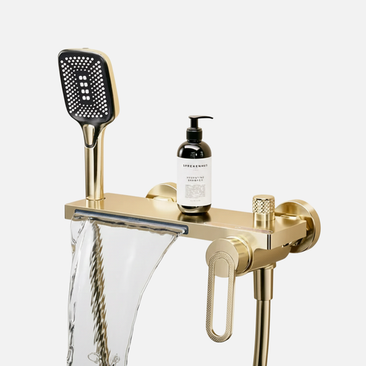 Robinet mitigeur baignoire salle de bain cascade douchette - Doré - Laiton
