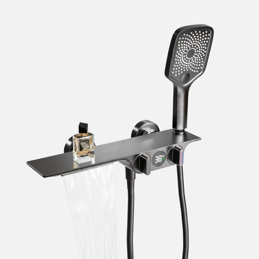 Robinet mitigeur baignoire salle de bain cascade douchette affichage numérique - Argenté - Laiton