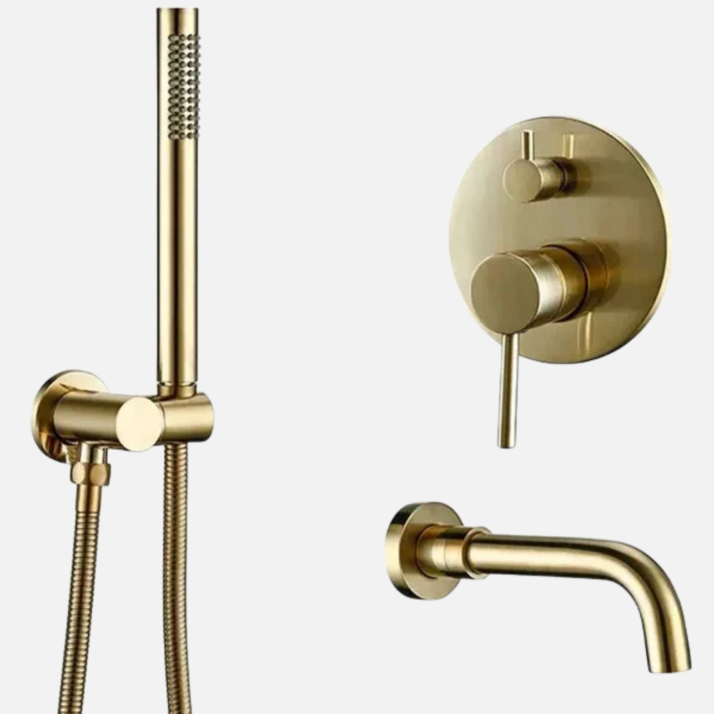 Robinet mitigeur baignoire salle de bain encastrable mural rond douchette - Doré