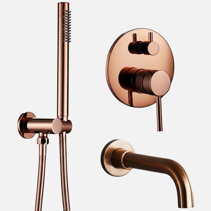 Robinet mitigeur baignoire salle de bain encastrable mural rond douchette - Doré