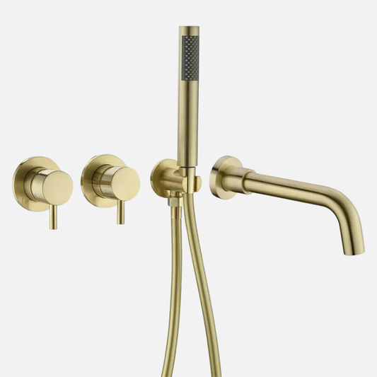 Robinet mitigeur baignoire salle de bain mural encastrable douchette - Doré - Laiton (reforumulation description + images))
