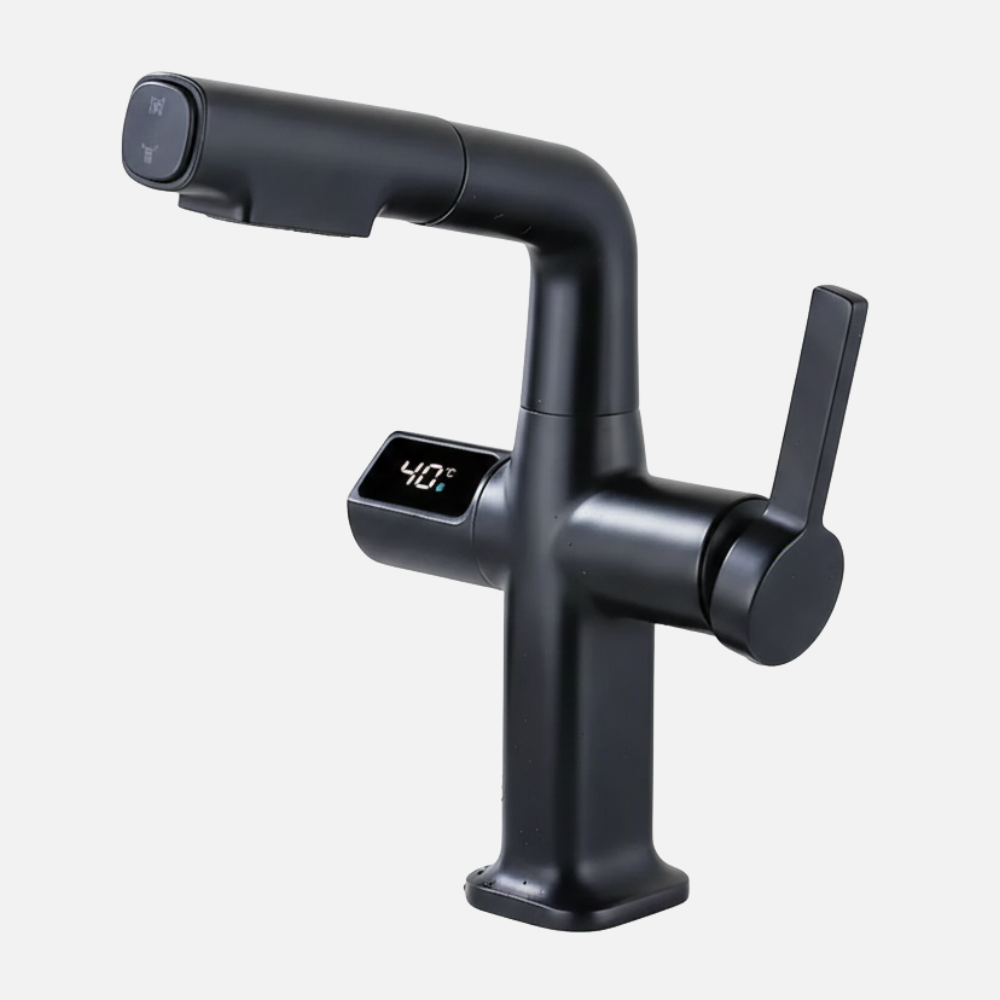 Robinet mitigeur cuisine affichage thermostatique flexible - Noir - Laiton