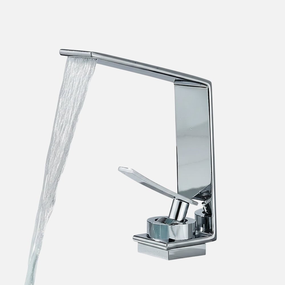 Robinet mitigeur design lavabo salle de bain cascade - Argenté - Laiton