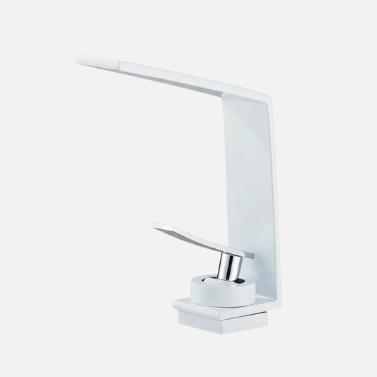 Robinet mitigeur design lavabo salle de bain cascade - Blanc - Laiton