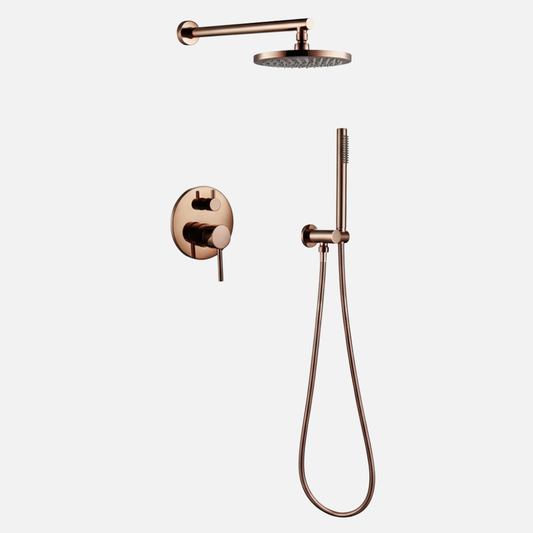 Robinet mitigeur douche salle de bain rond mural encastrable - Doré rose - Laiton