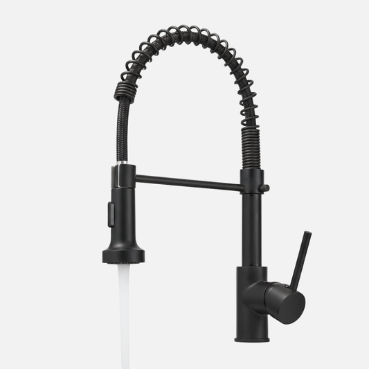 Robinet mitigeur douchette cuisine évier - Noir mat - Laiton