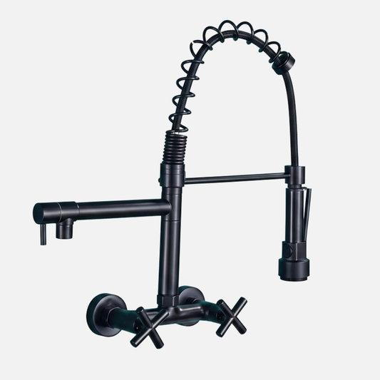 Robinet encastrable mural douchette cuisine évier - Noir - Laiton