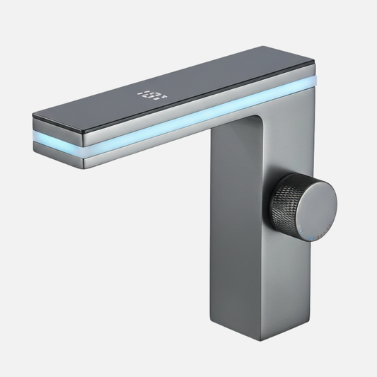 Robinet mitigeur lavabo salle de bain affichage numérique - Argenté - Laiton