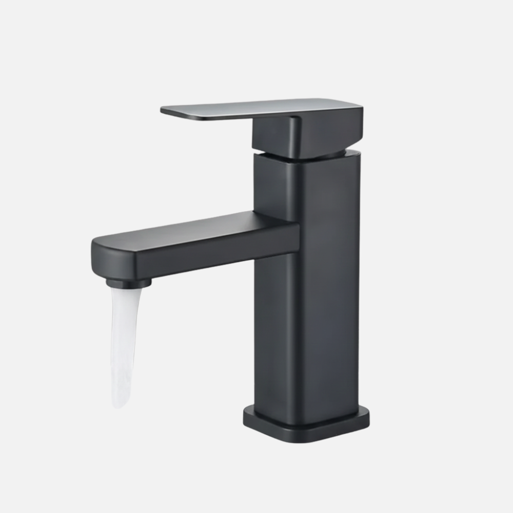 Robinet mitigeur lavabo salle de bain carré - Noir mat
