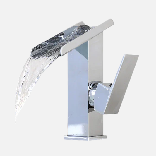 Robinet mitigeur lavabo salle de bain design rectangulaire cascade - Argenté - Laiton
