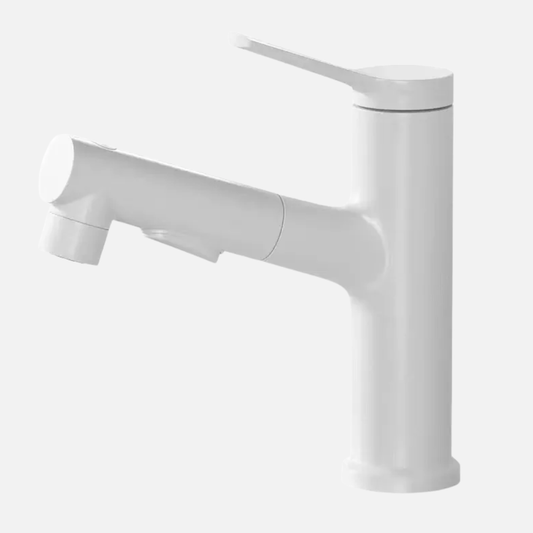 Robinet mitigeur lavabo salle de bain deux jets - Blanc - Laiton