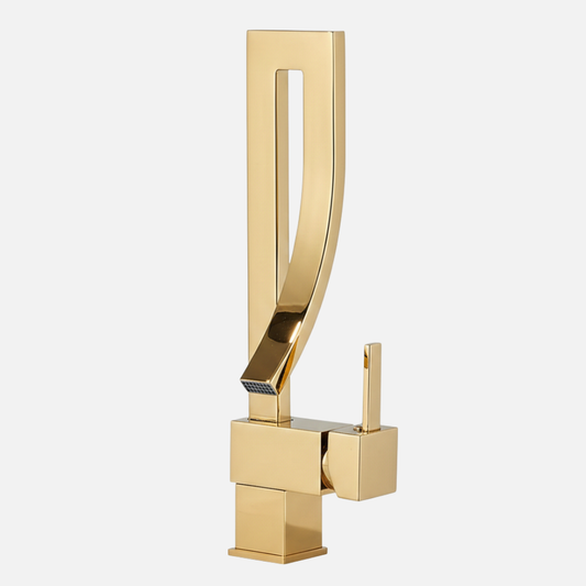 Robinet mitigeur lavabo salle de bain haut design - Doré - Laiton