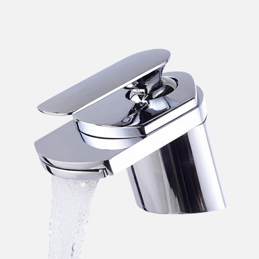 Robinet mitigeur lavabo salle de bain large design cascade - Argenté