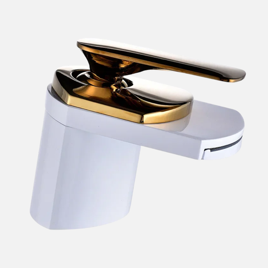 Robinet mitigeur lavabo salle de bain large design cascade - Blanc / Doré