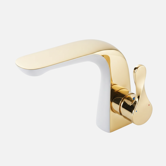 Robinet mitigeur lavabo salle de bain moderne bicolore - Blanc Doré - Laiton