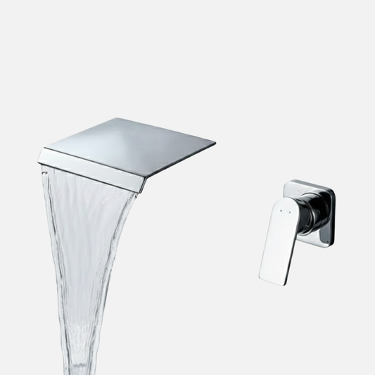 Robinet mitigeur lavabo salle de bain mural encastrable cascade - Argenté - Laiton