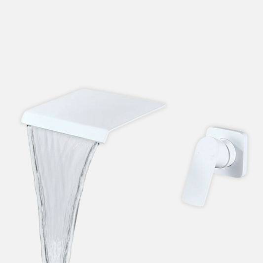 Robinet mitigeur lavabo salle de bain mural encastrable cascade - Blanc - Laiton