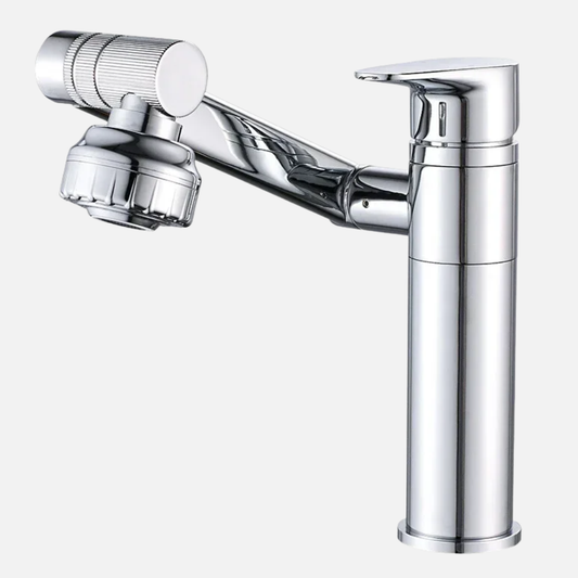 Robinet mitigeur lavabo salle de bain pivotant rotatif multijet - Argenté - Laiton