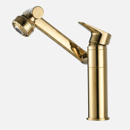 Robinet mitigeur lavabo salle de bain plat géométrique design - Blanc - Laiton