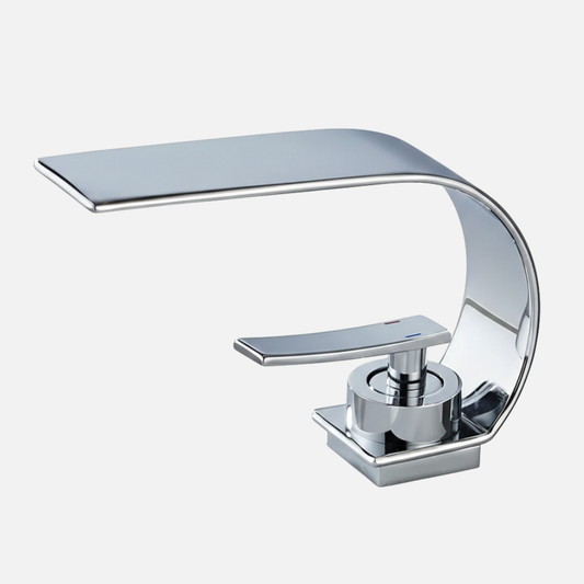 Robinet mitigeur lavabo salle de bain plat incurvé - Argenté