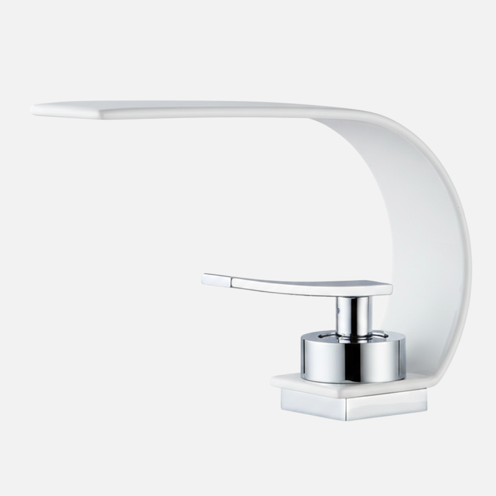 Robinet mitigeur lavabo salle de bain plat incurvé - Blanc