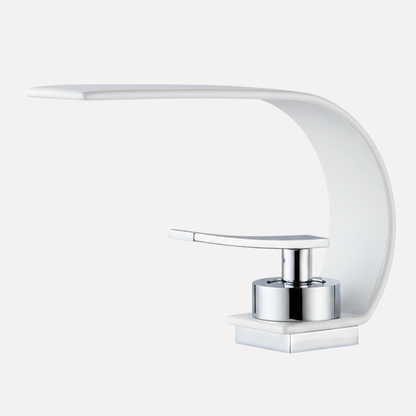Robinet mitigeur lavabo salle de bain plat incurvé - Blanc