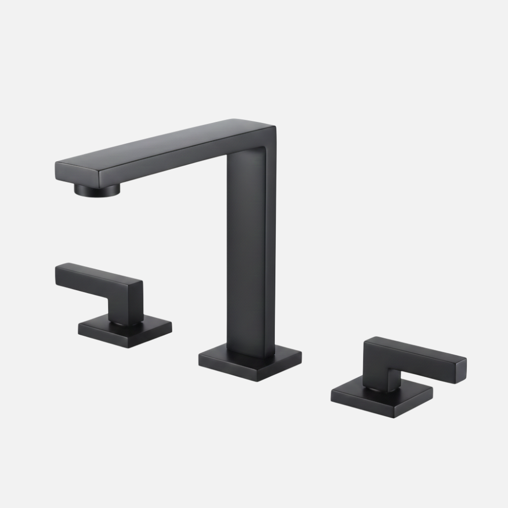 Robinet mitigeur lavabo salle de bain poignées déportées - Noir - Laiton