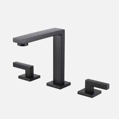 Robinet mitigeur lavabo salle de bain poignées déportées - Noir - Laiton