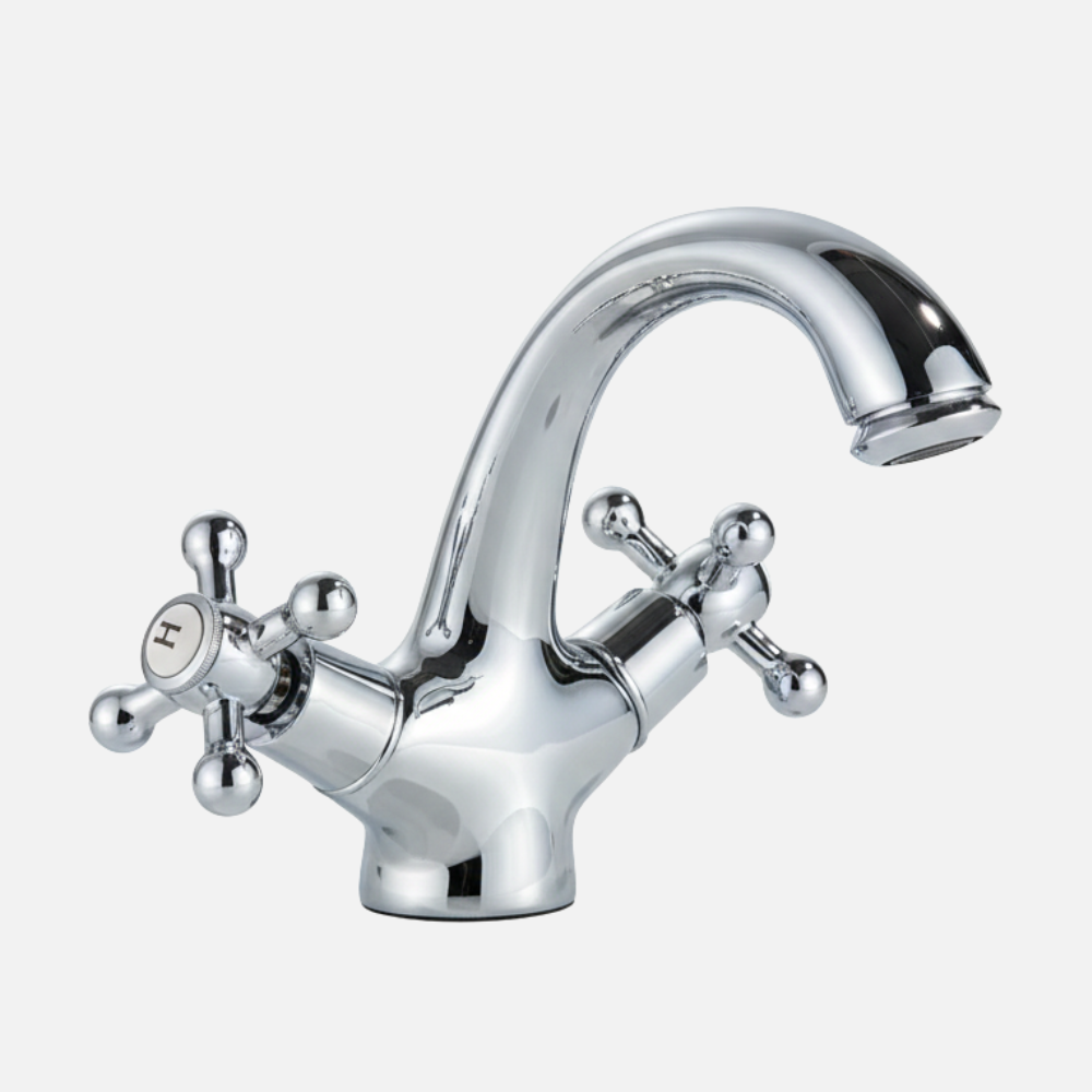 Robinet mitigeur lavabo salle de bain rétro double poignées - Argenté - Laiton