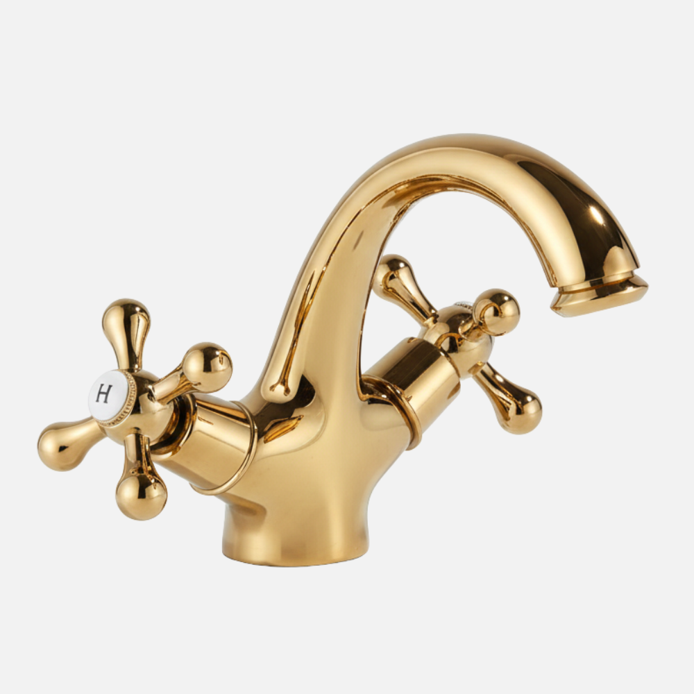 Robinet mitigeur lavabo salle de bain rétro double poignées - Doré - Laiton