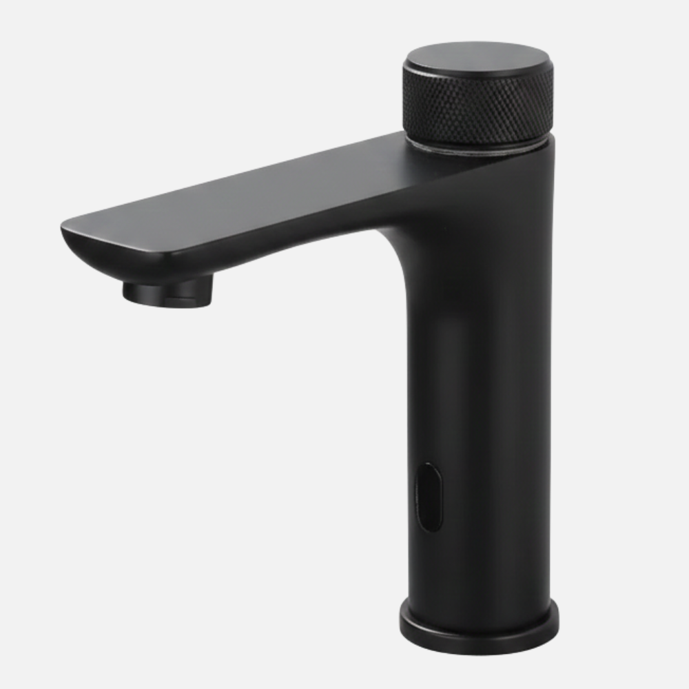 Robinet mitigeur lavabo salle de bain tactile rond - Noir - Laiton