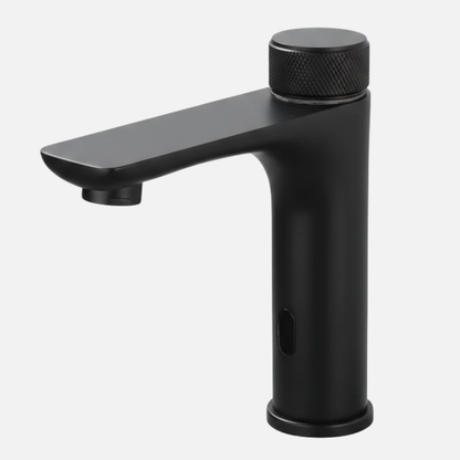 Robinet mitigeur lavabo salle de bain tactile rond - Noir - Laiton