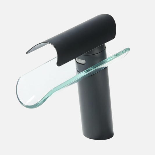 Robinet mitigeur lavabo salle de bain verre cascade - Noir - Laiton