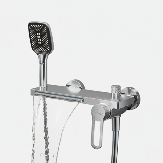Robinet mitigeur baignoire salle de bain cascade douchette - Argenté - Laiton