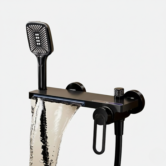 Robinet mitigeur baignoire salle de bain cascade douchette - Noir - Laiton