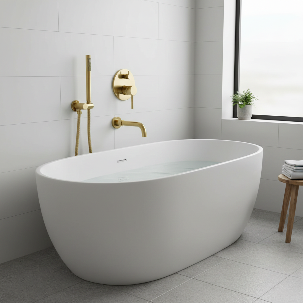 Robinet mitigeur baignoire salle de bain encastrable mural rond douchette - Doré