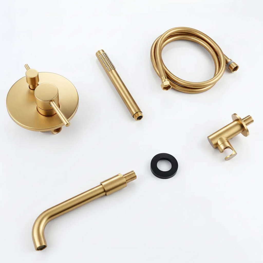 Robinet mitigeur baignoire salle de bain encastrable mural rond douchette - Doré