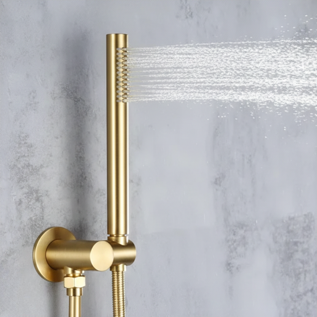 Robinet mitigeur baignoire salle de bain encastrable mural rond douchette - Doré