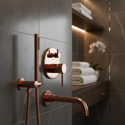 Robinet mitigeur baignoire salle de bain encastrable mural rond douchette - Doré