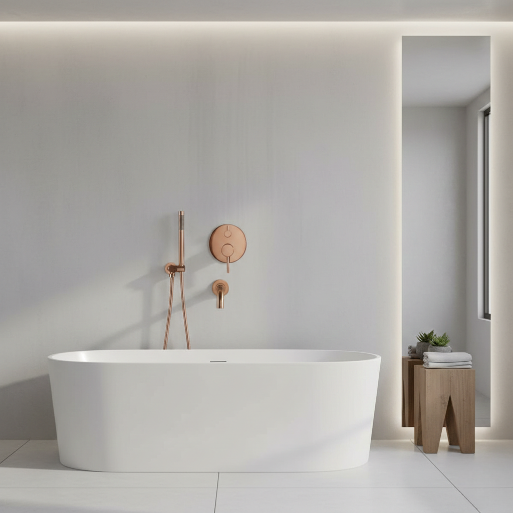 Robinet mitigeur baignoire salle de bain encastrable mural rond douchette - Doré