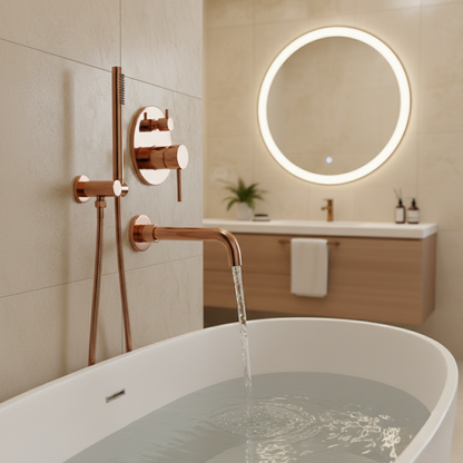 Robinet mitigeur baignoire salle de bain encastrable mural rond douchette - Doré