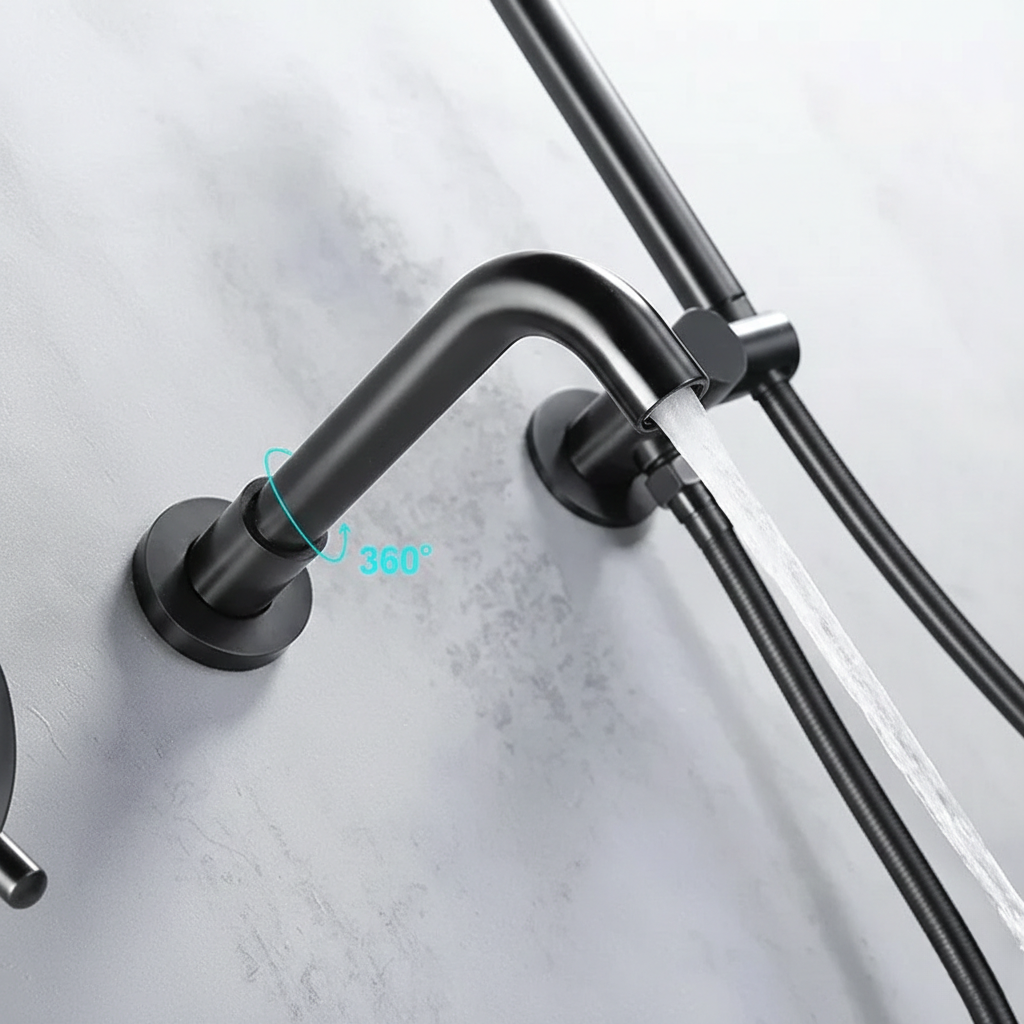 Robinet mitigeur baignoire salle de bain encastrable mural rond douchette - Noir