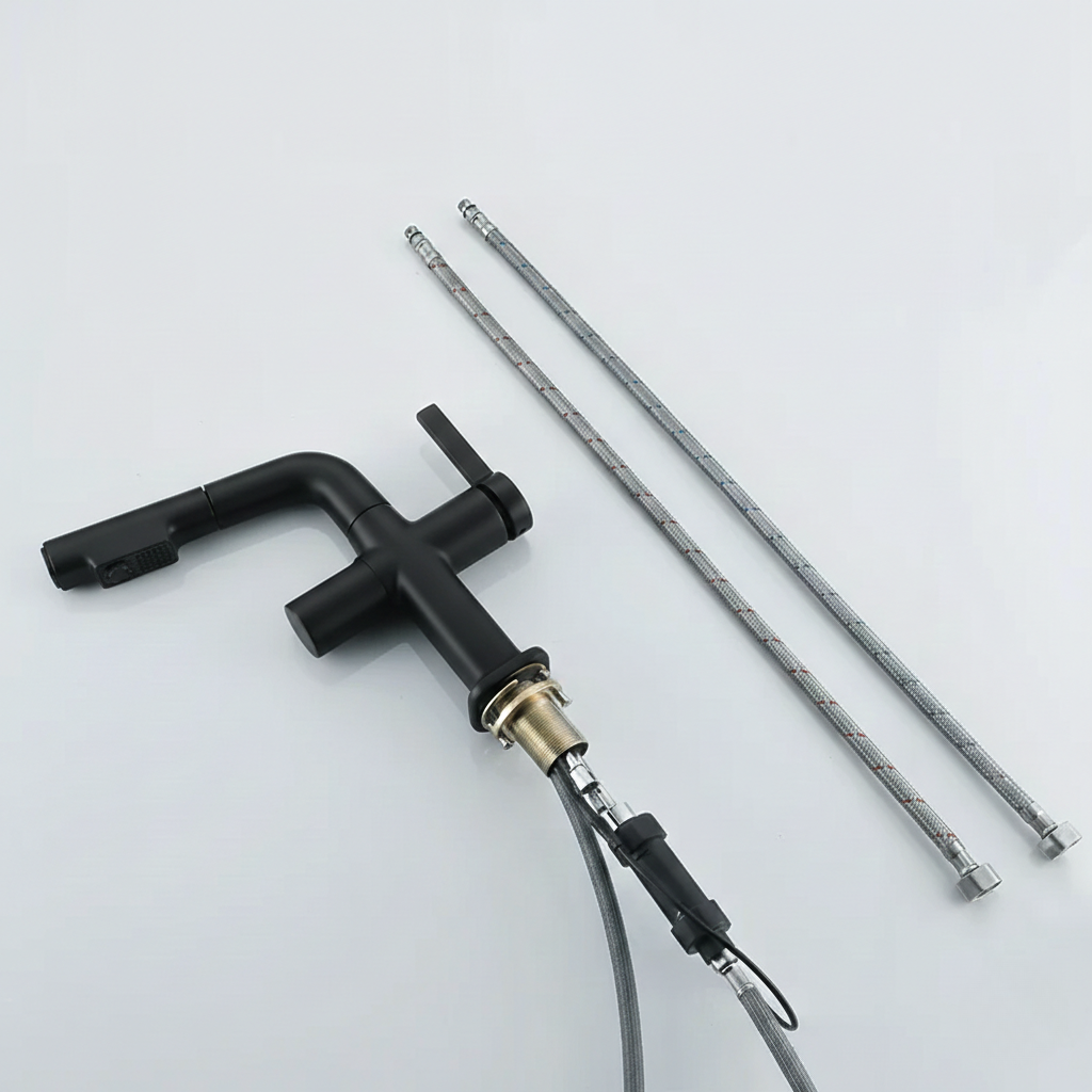 Robinet mitigeur cuisine affichage thermostatique flexible - Noir - Laiton