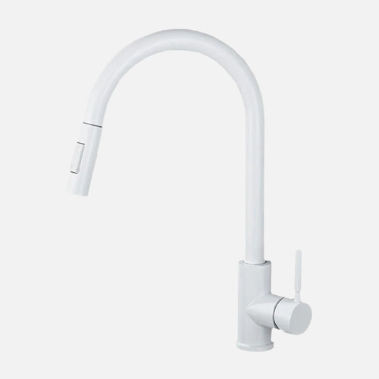 Mitigeur Robinet cuisine avec douchette extractible col de cygne blanc