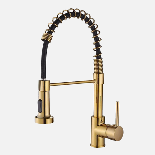 Mitigeur Robinet cuisine avec douchette flexible doré