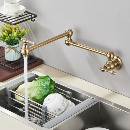 Robinet mitigeur cuisine évier rabattable rétro mural encastrable - Doré - Laiton